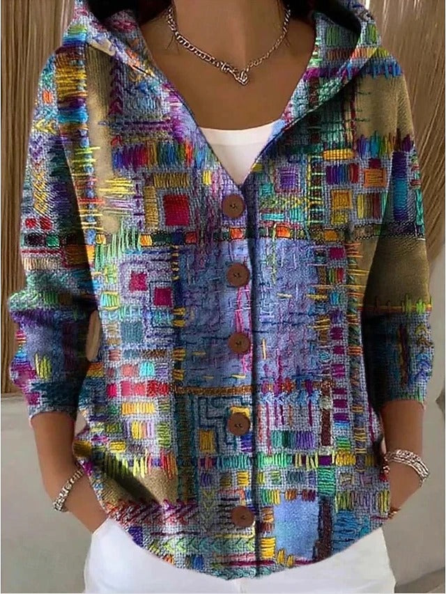 Elegant Button Hooded Sweater for Women, Plus Size