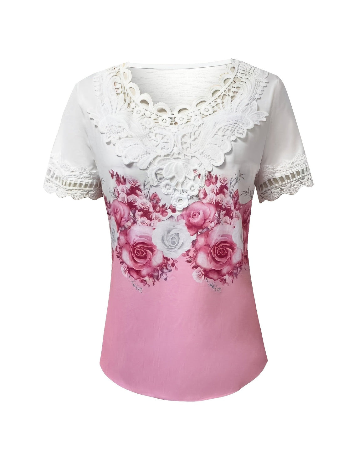 Ladies Lace-Trimmed Floral Top
