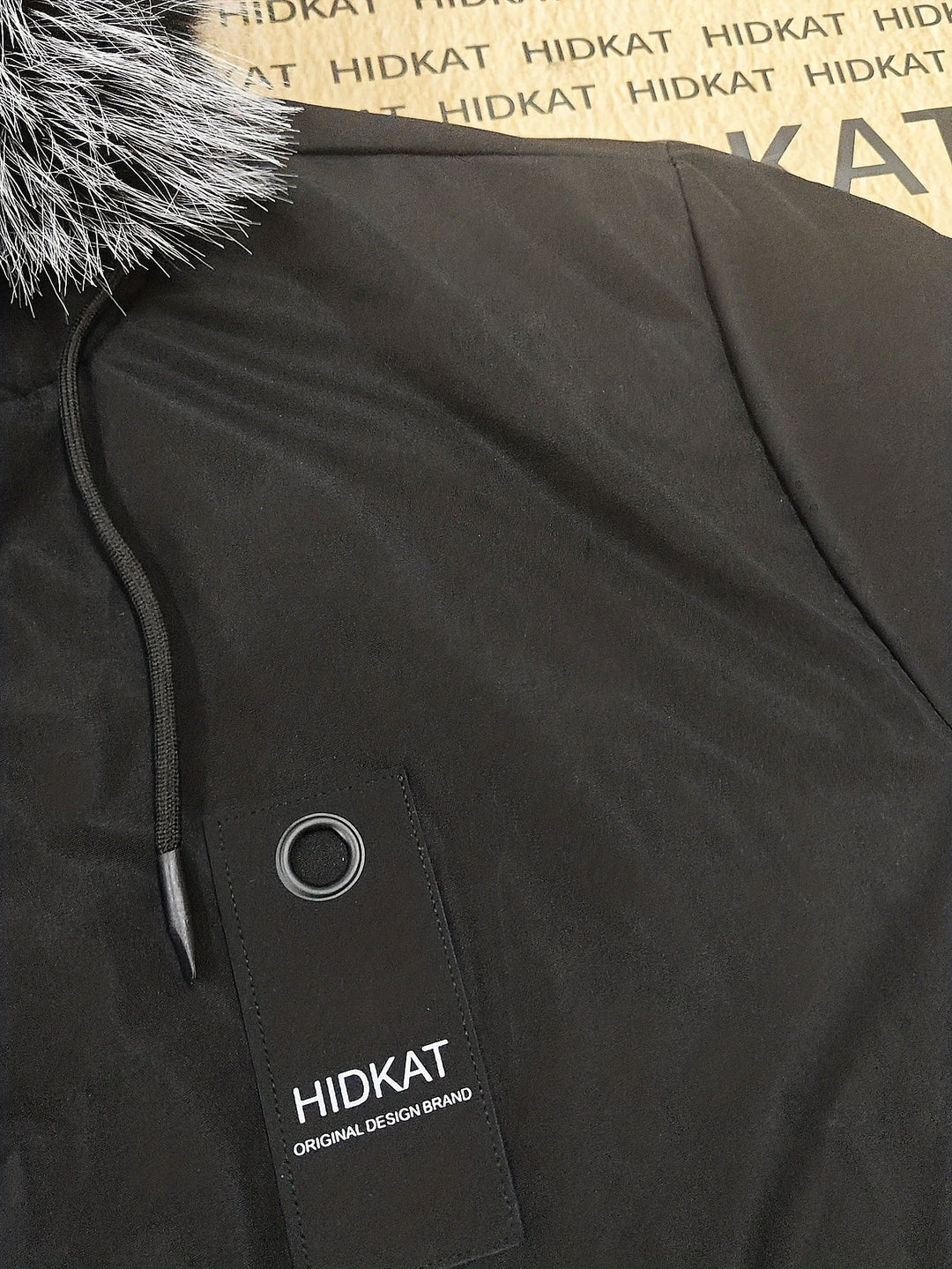 Hooded Mid-Length Parka Jacket for Men, Plus Size