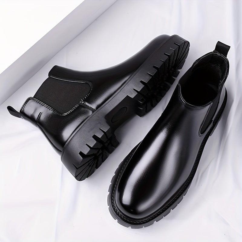 Black Rugged-Sole Chelsea Boots for Men