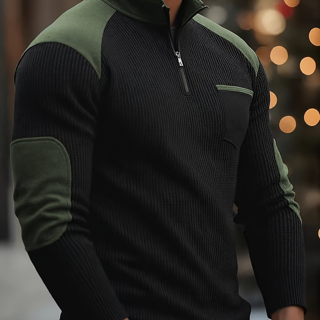 Colour-Block Quarter-Zip Pullover, Men's Textured Fit