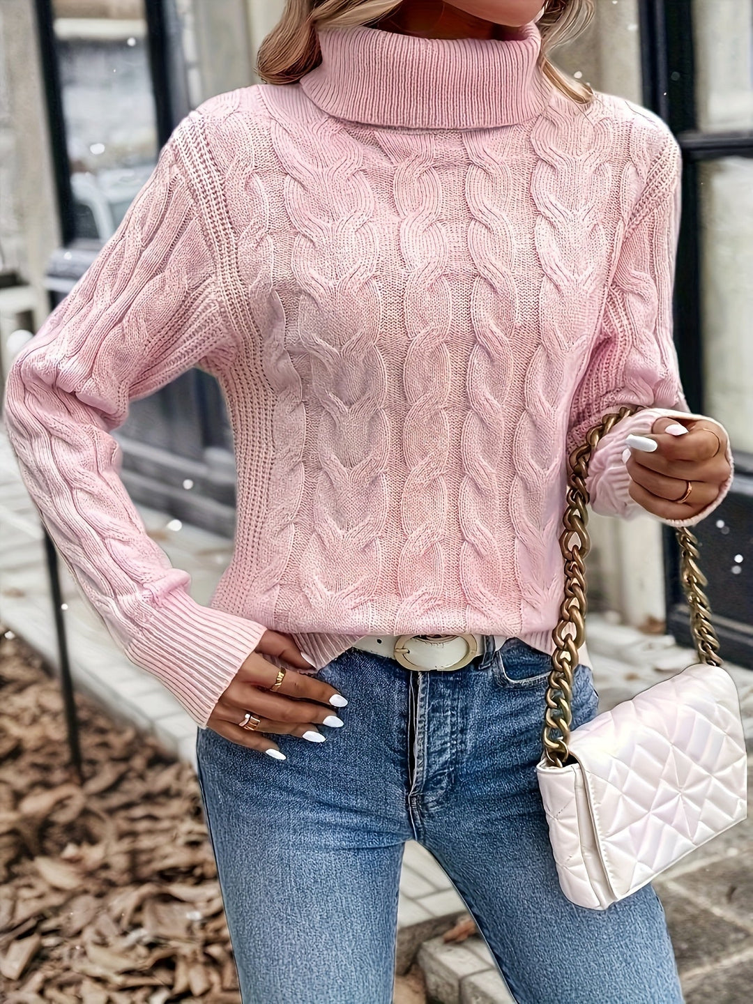 Cable-Knit Turtleneck Sweater for Women, Cozy Style