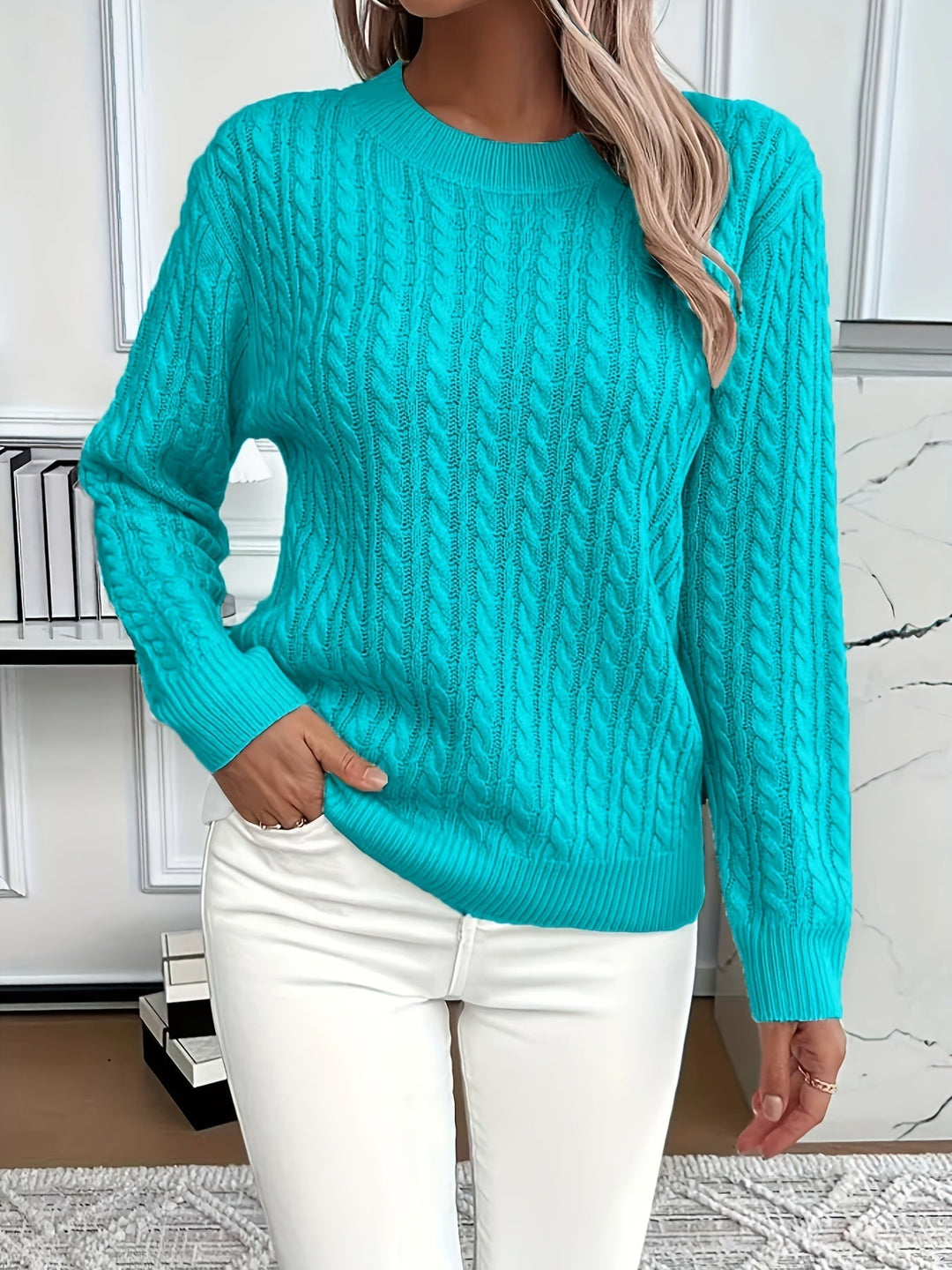 Women's Cable-Knit Round Neck Sweater