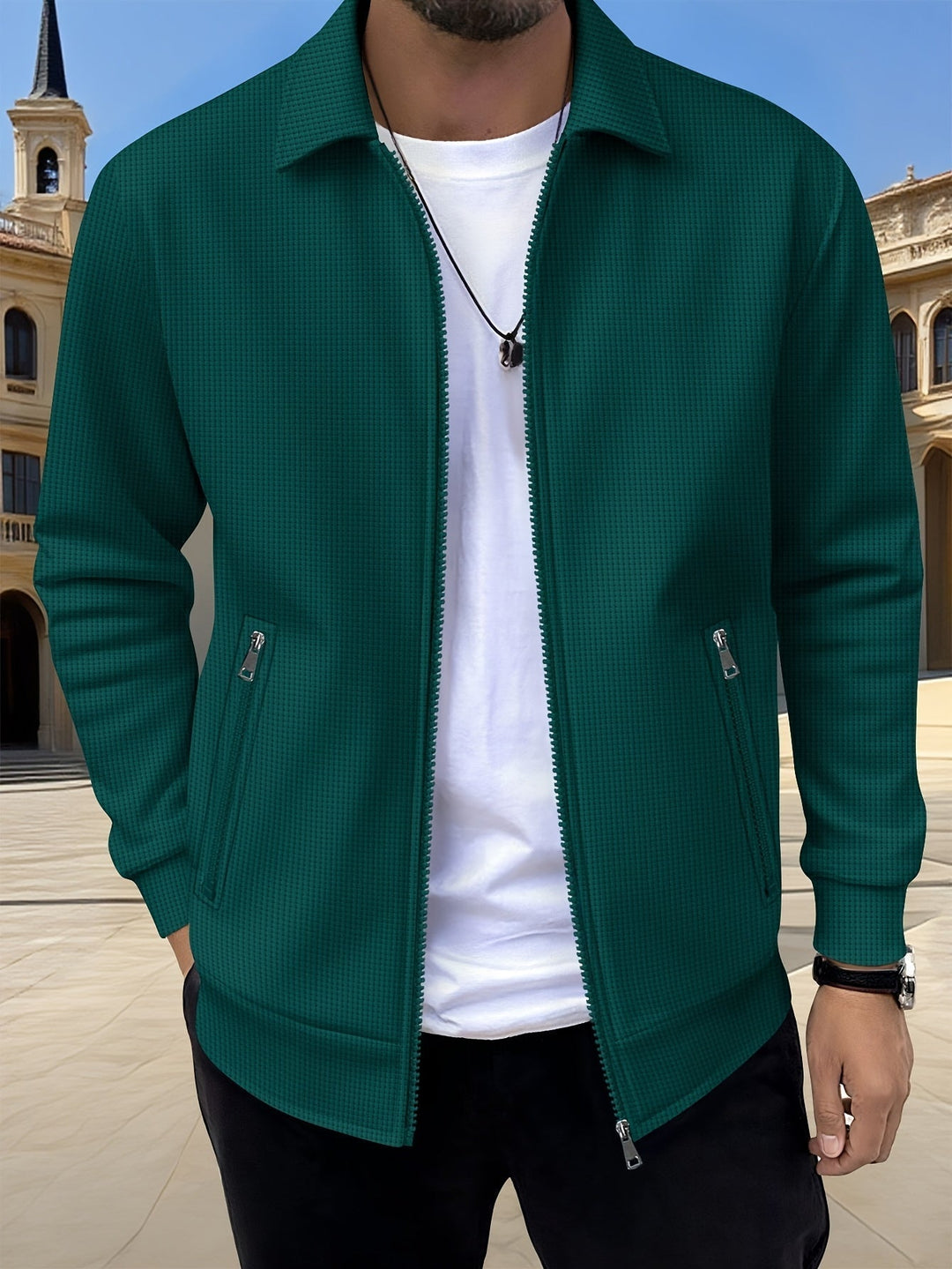 Textured Zip Jacket for Men, Plus Size