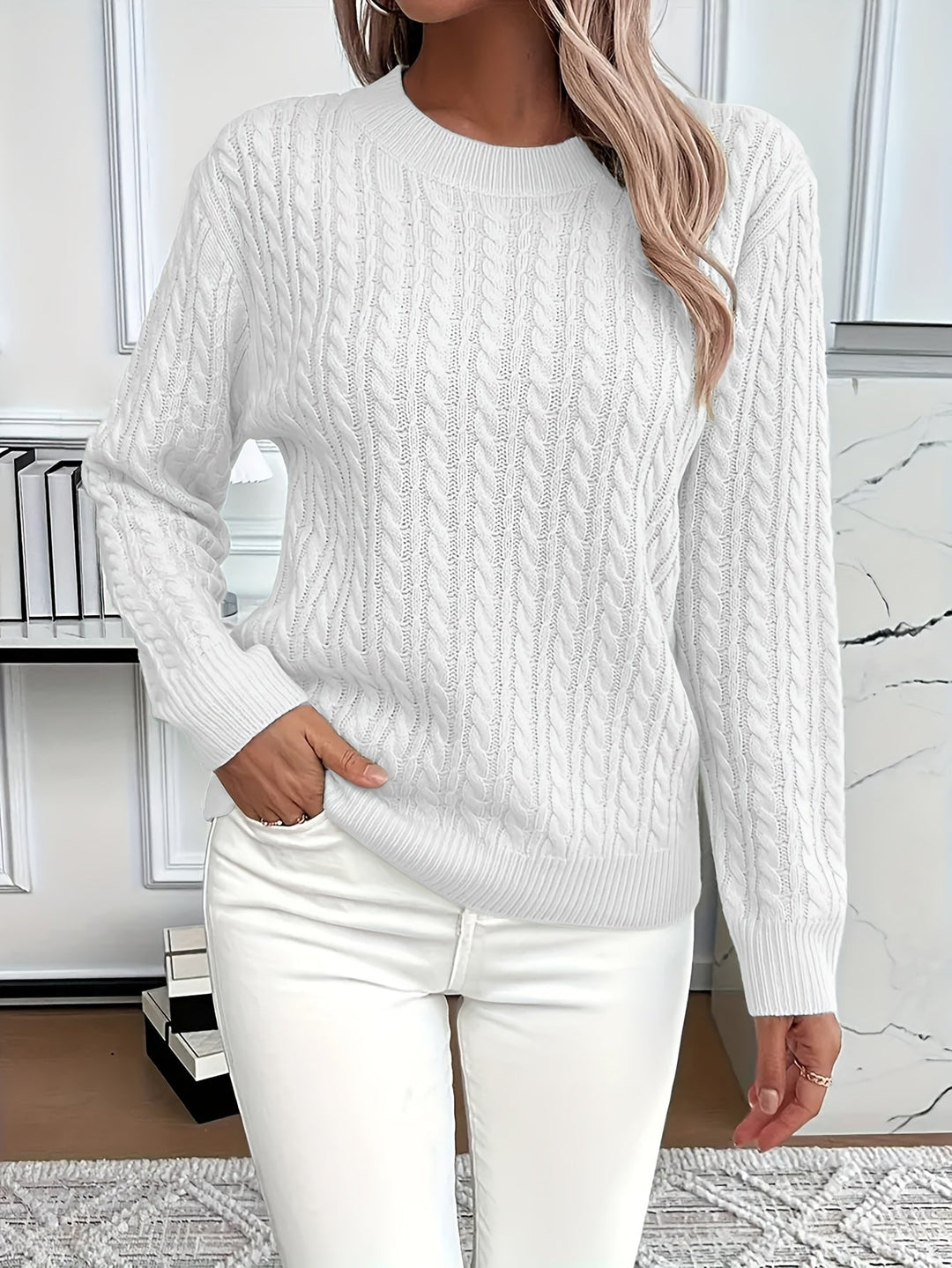 Women's Cable-Knit Round Neck Sweater