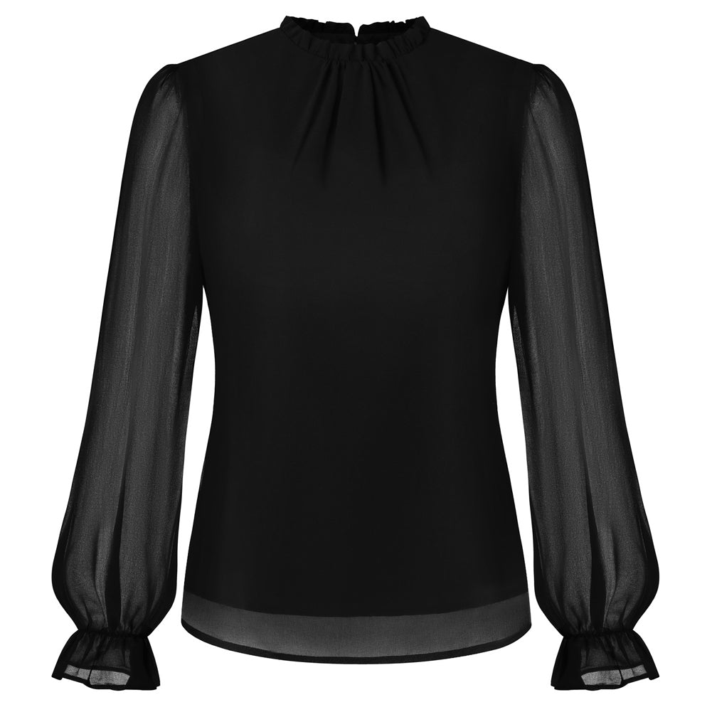 Women's Chiffon Workwear Vintage Keyhole Sweater – Black