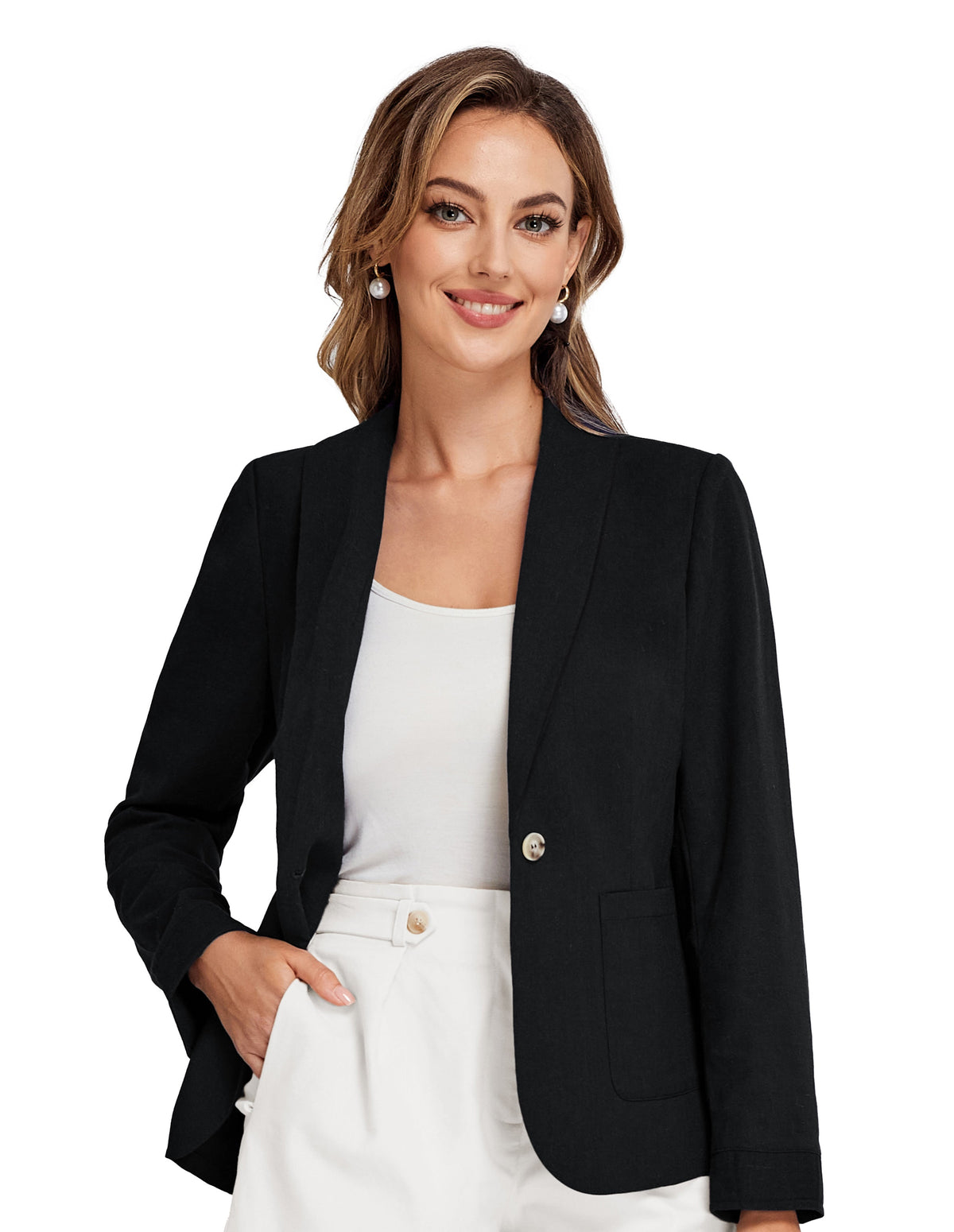 Women's Linen Blend Side-Slit Shawl Vintage Blazer – detail