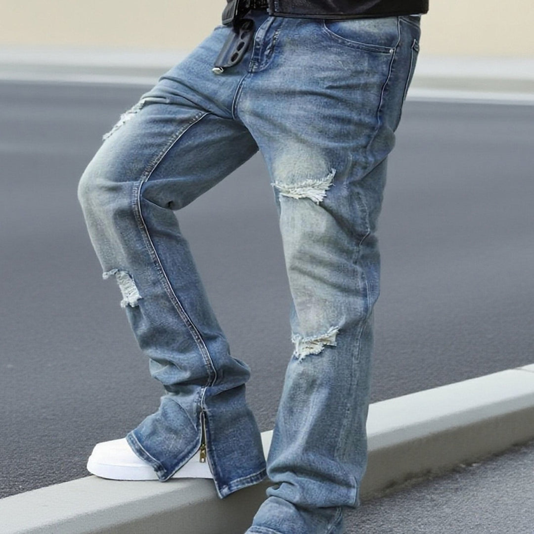 Blue Relaxed Straight-Leg Jeans for Men