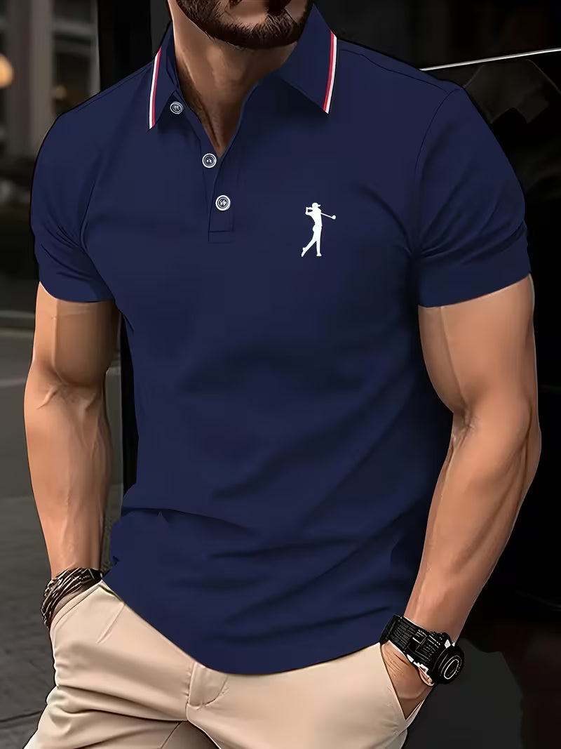 Short-Sleeve Golf Printed Shirt for Men, Casual Style