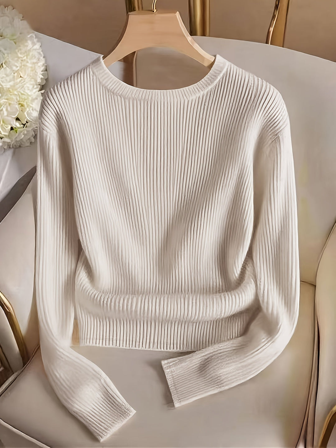 Ribbed Button-Cuff Sweater for Women