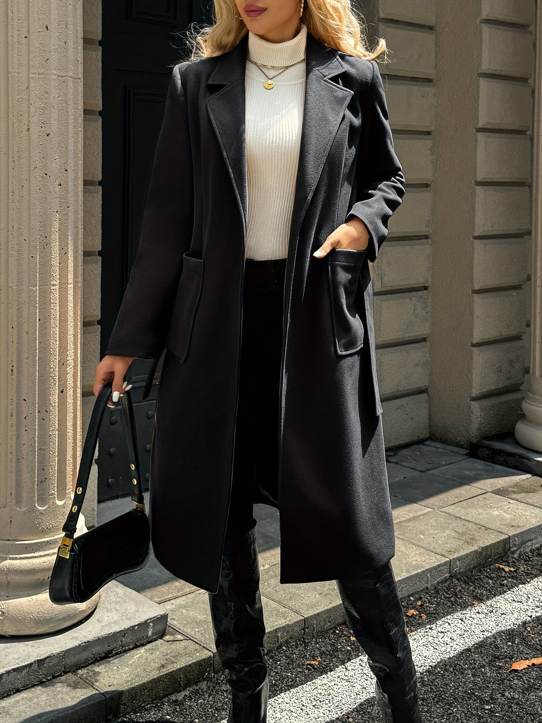 Tailored Belted Long Coat for Women