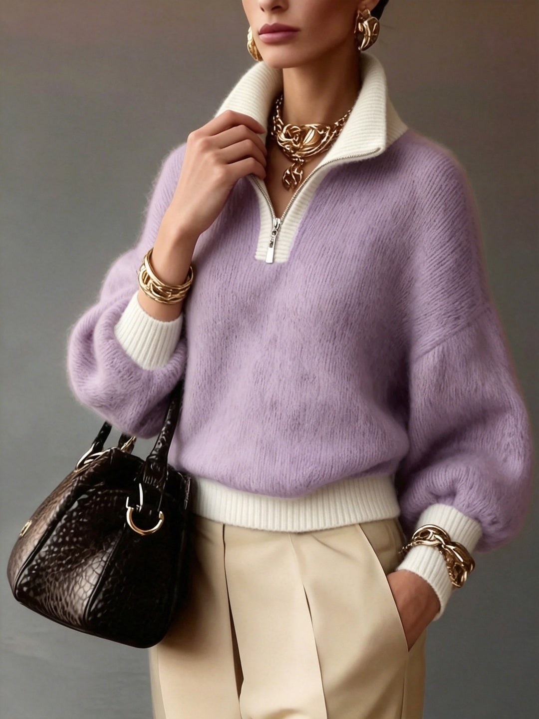 Relaxed Half-Zip Sweater for Women