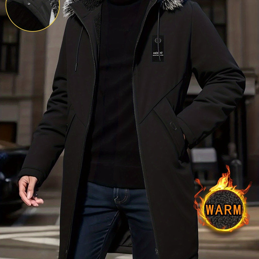 Hooded Mid-Length Parka Jacket for Men, Plus Size