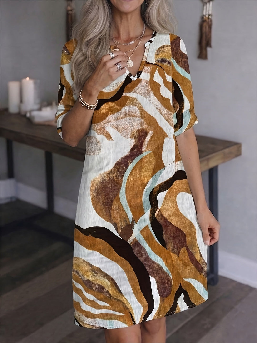 Artful Print Shift Dress for Women