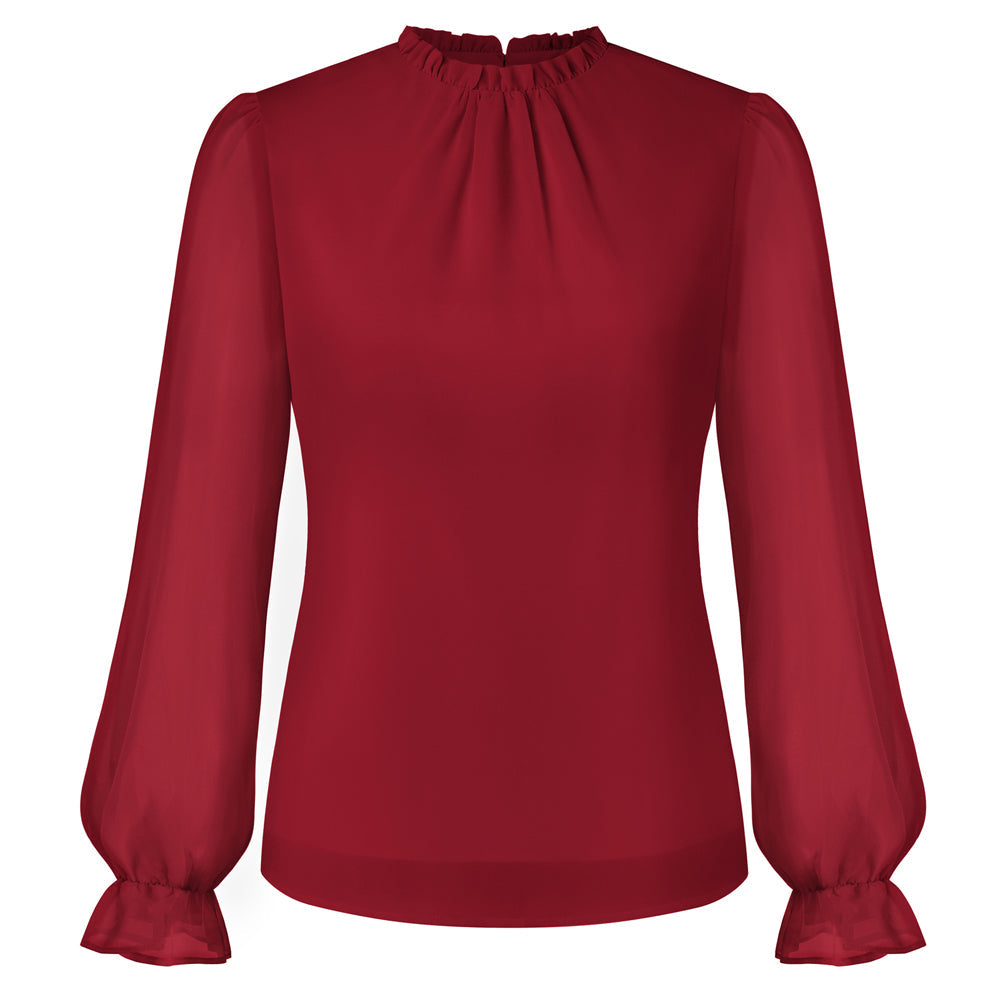 Women's Chiffon Workwear Vintage Keyhole Sweater – Red