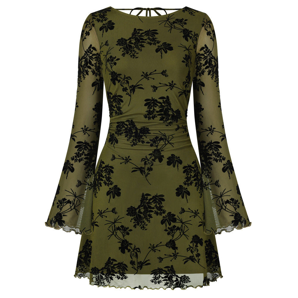 Women's Vintage-Style Long Sleeve Dress – Mesh