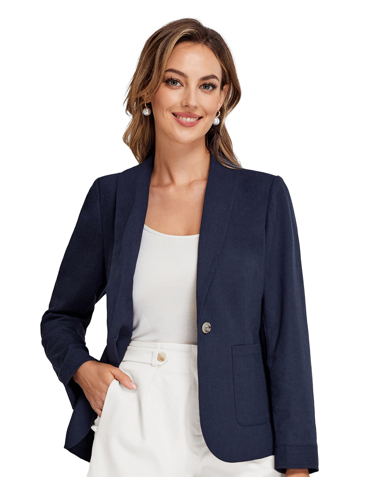 Women's Linen Blend Side-Slit Shawl Vintage Blazer – detail
