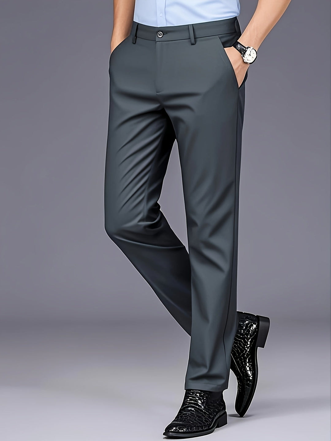 Straight-Leg Trousers, Men's Tailored Fit, Black