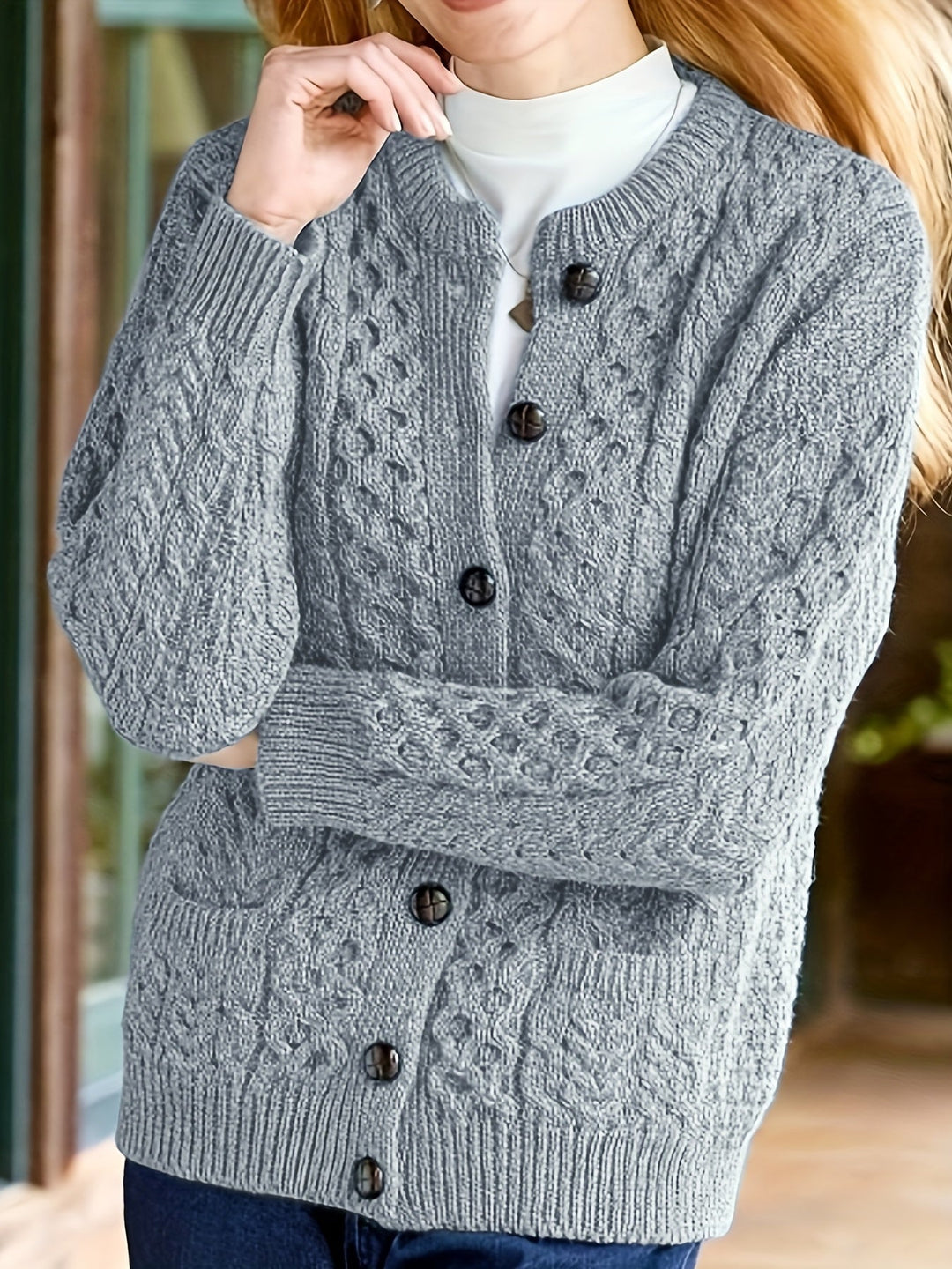 Button-Front Cardigan for Women, Textured Style