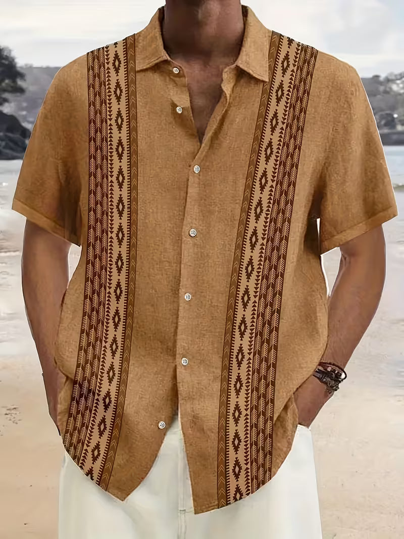 Geometric Pattern Button Shirts for Men, Vintage Style