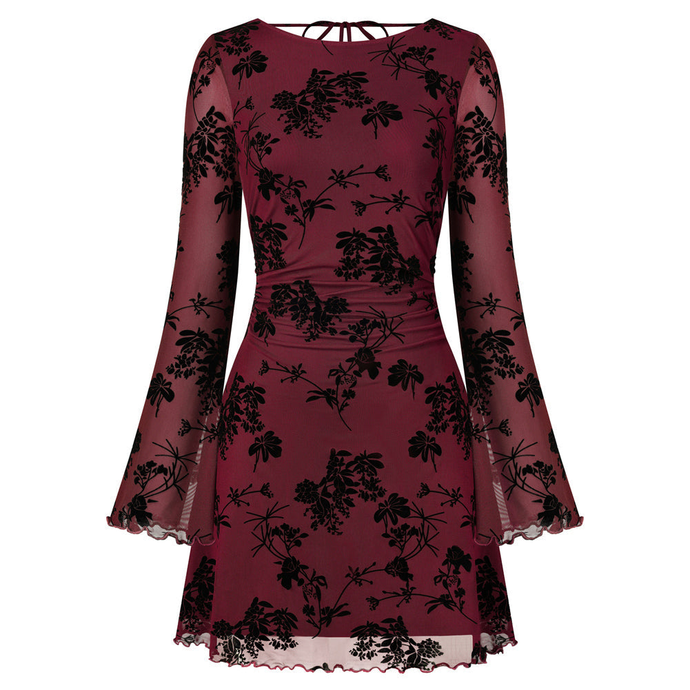 Women's Vintage-Style Long Sleeve Dress – Mesh