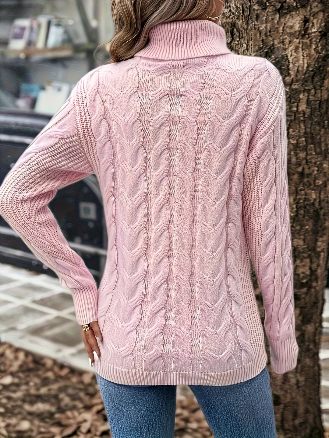 Cable-Knit Turtleneck Sweater for Women, Cozy Style