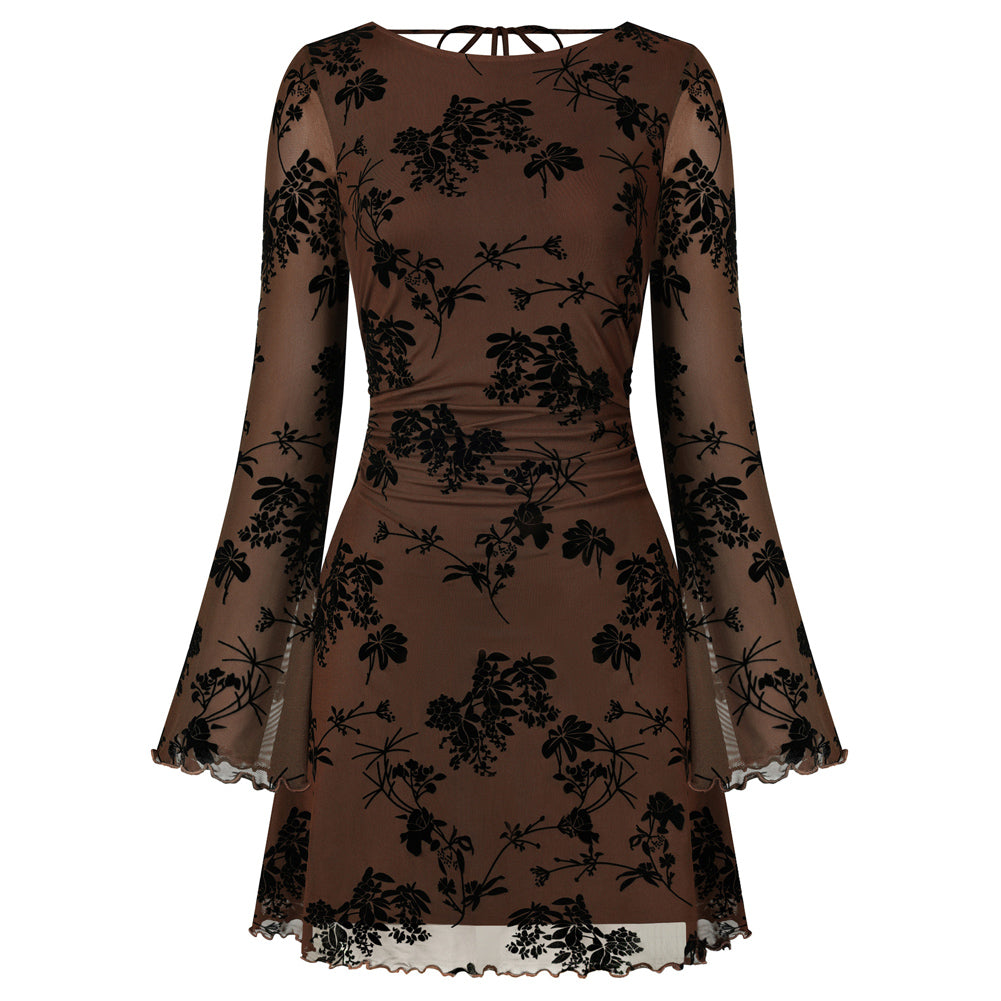 Women's Vintage-Style Long Sleeve Dress – Mesh