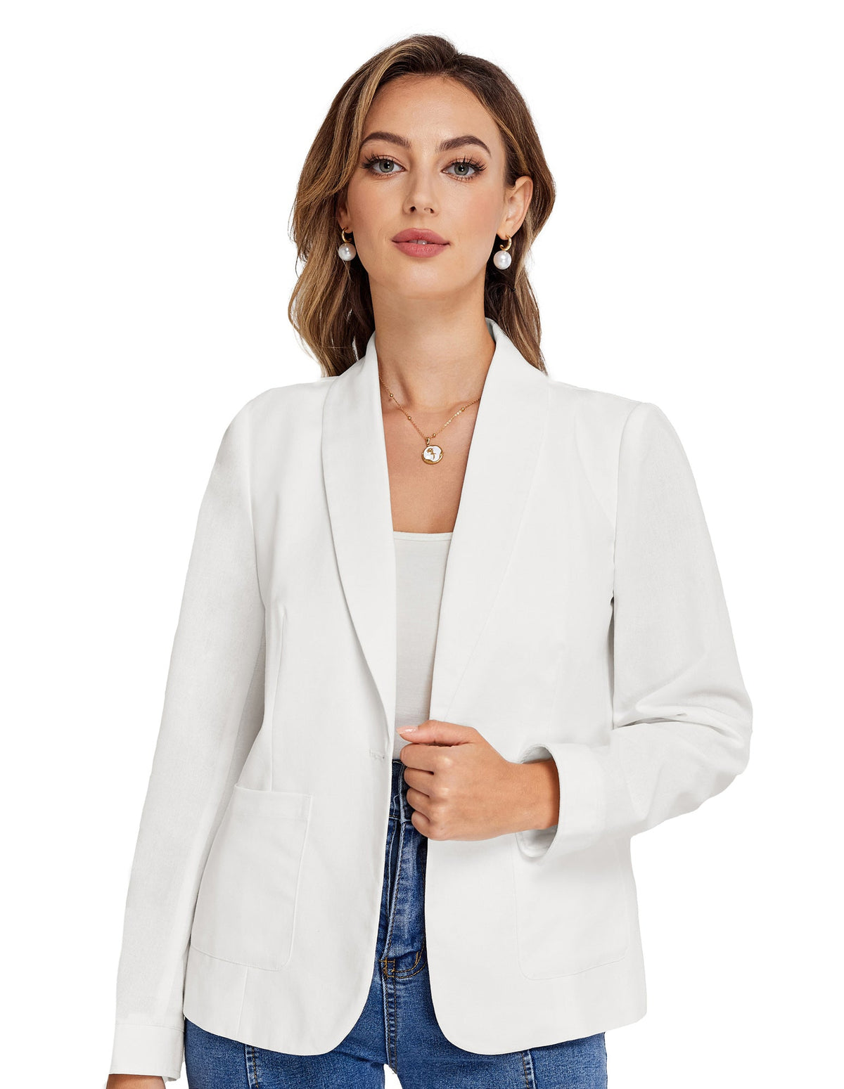 Women's Linen Blend Side-Slit Shawl Vintage Blazer – detail
