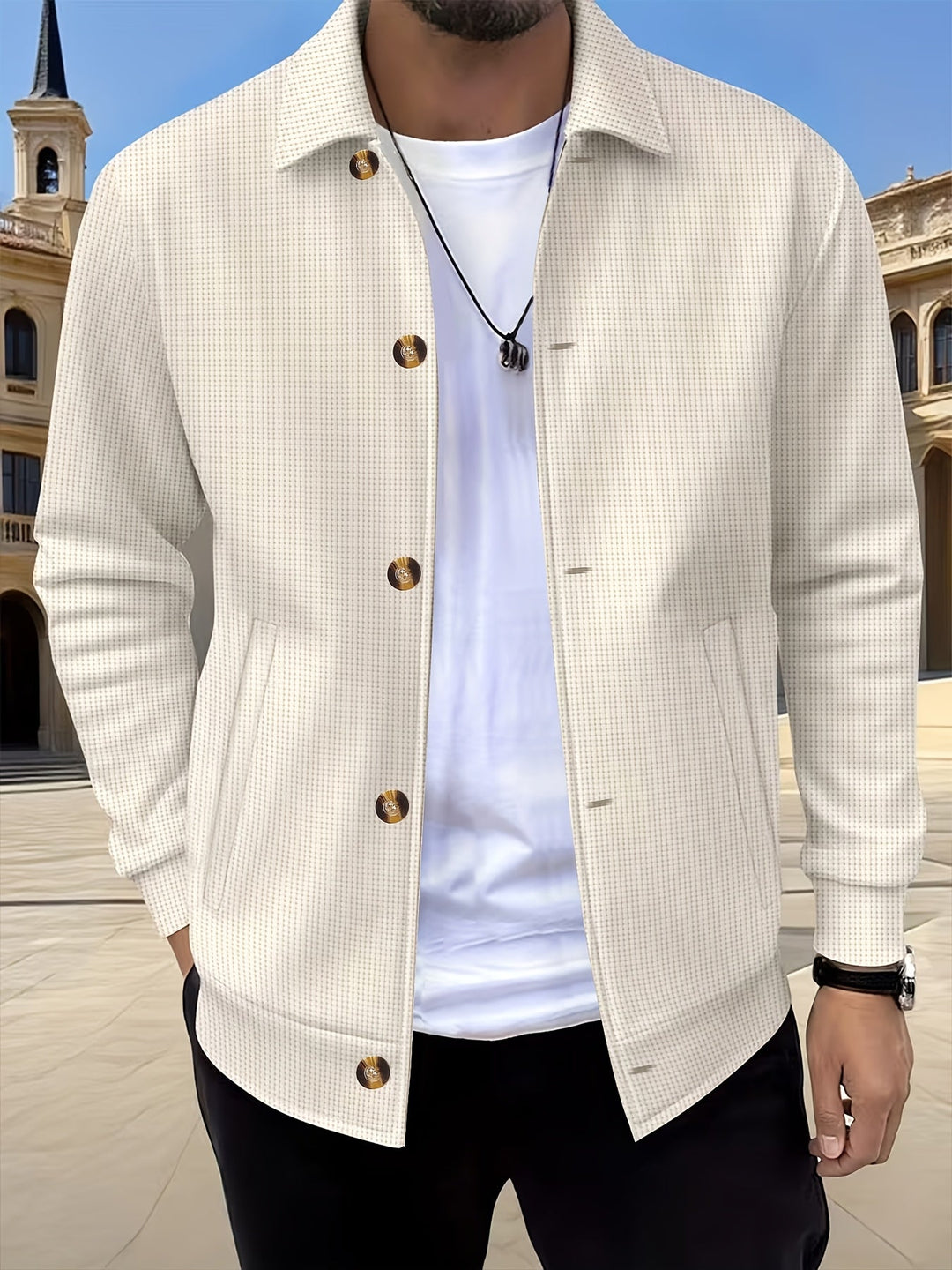 Button-Up Jacket for Men, Textured Style