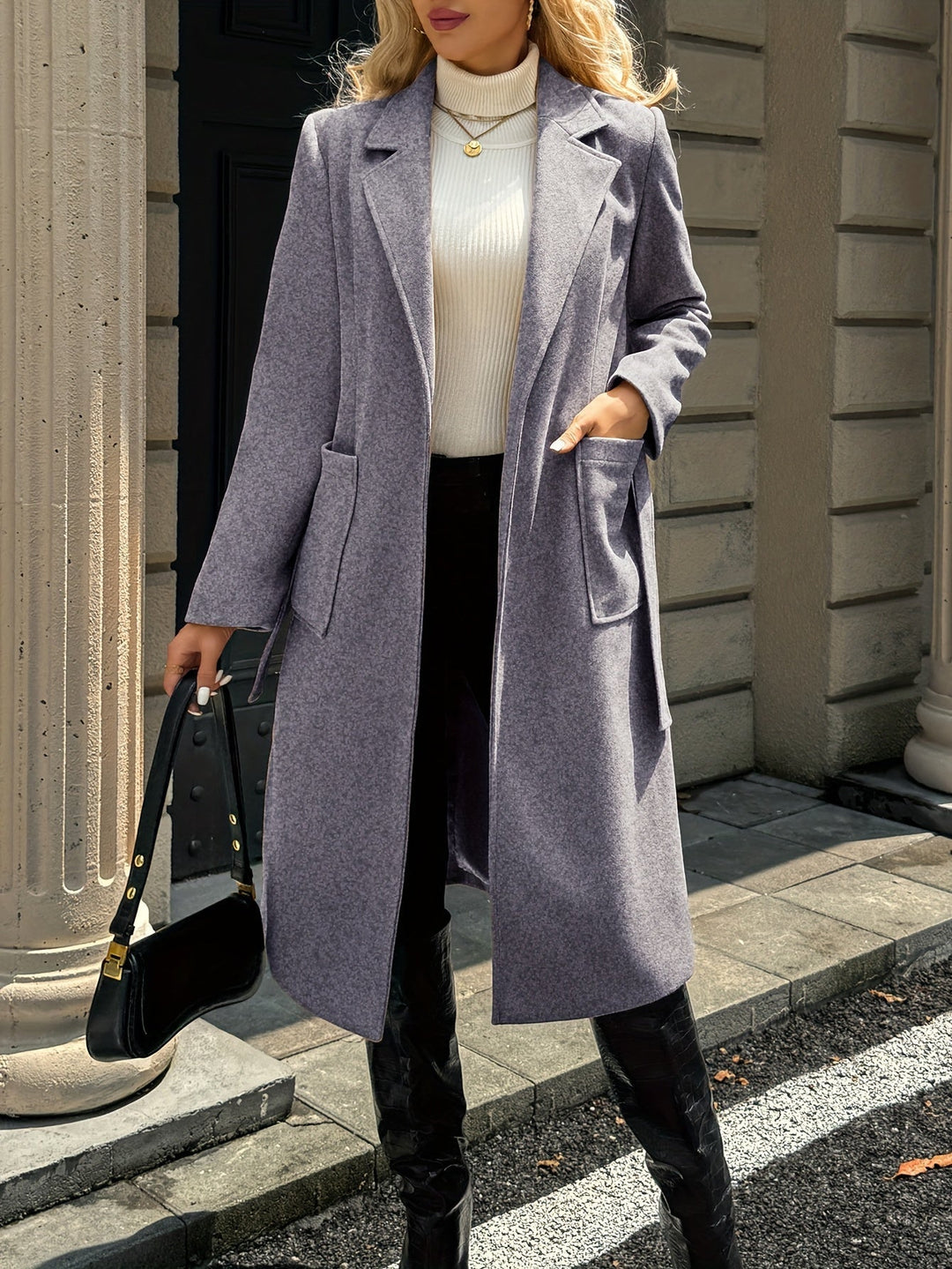 Tailored Belted Long Coat for Women