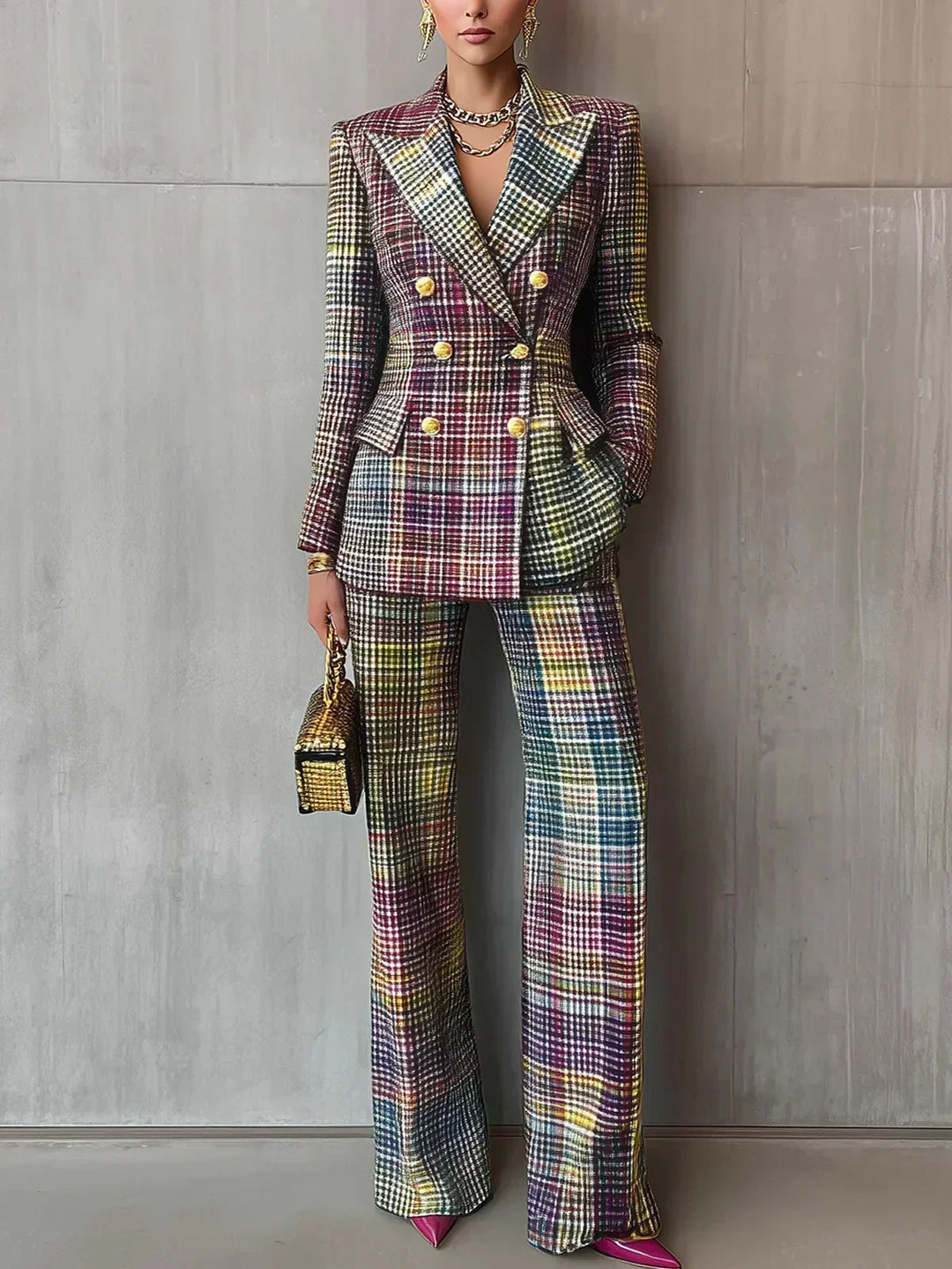 Luxe Multicolor V-neck Suit for Women