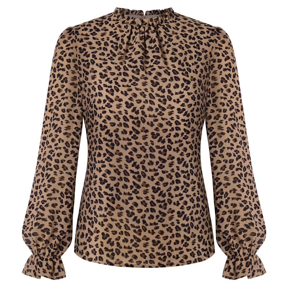 Women's Chiffon Workwear Vintage Keyhole Sweater – Leopard Print