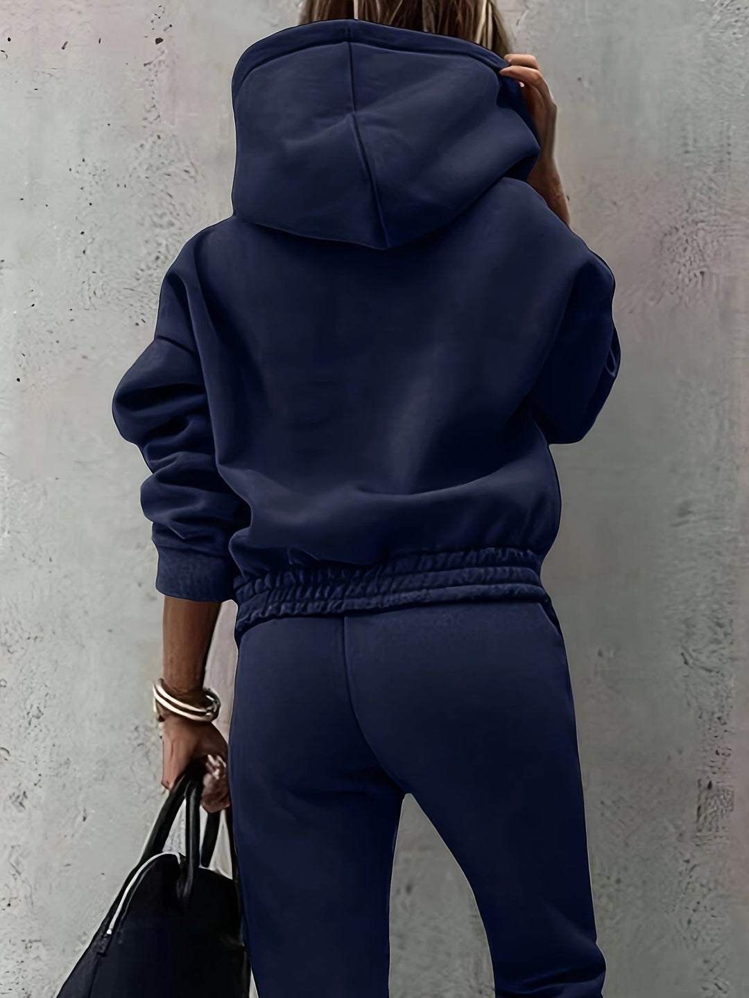 Red Relaxed Hooded Two-Piece Set for Women