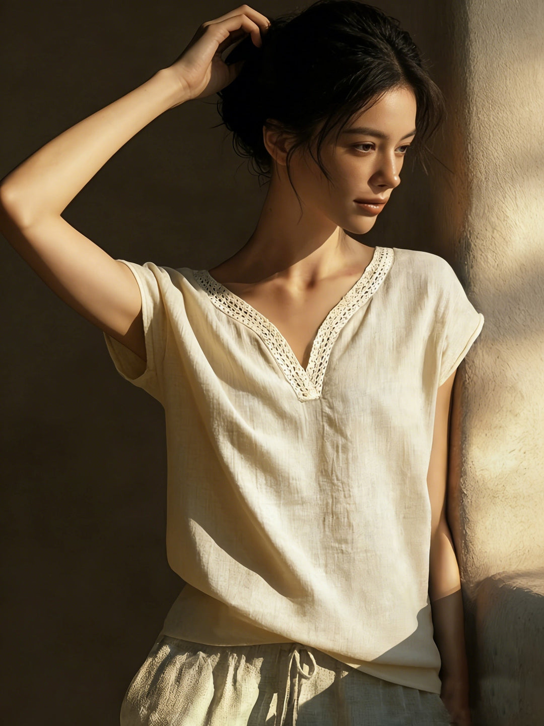 Lace-Trim V-Neck Top for Women