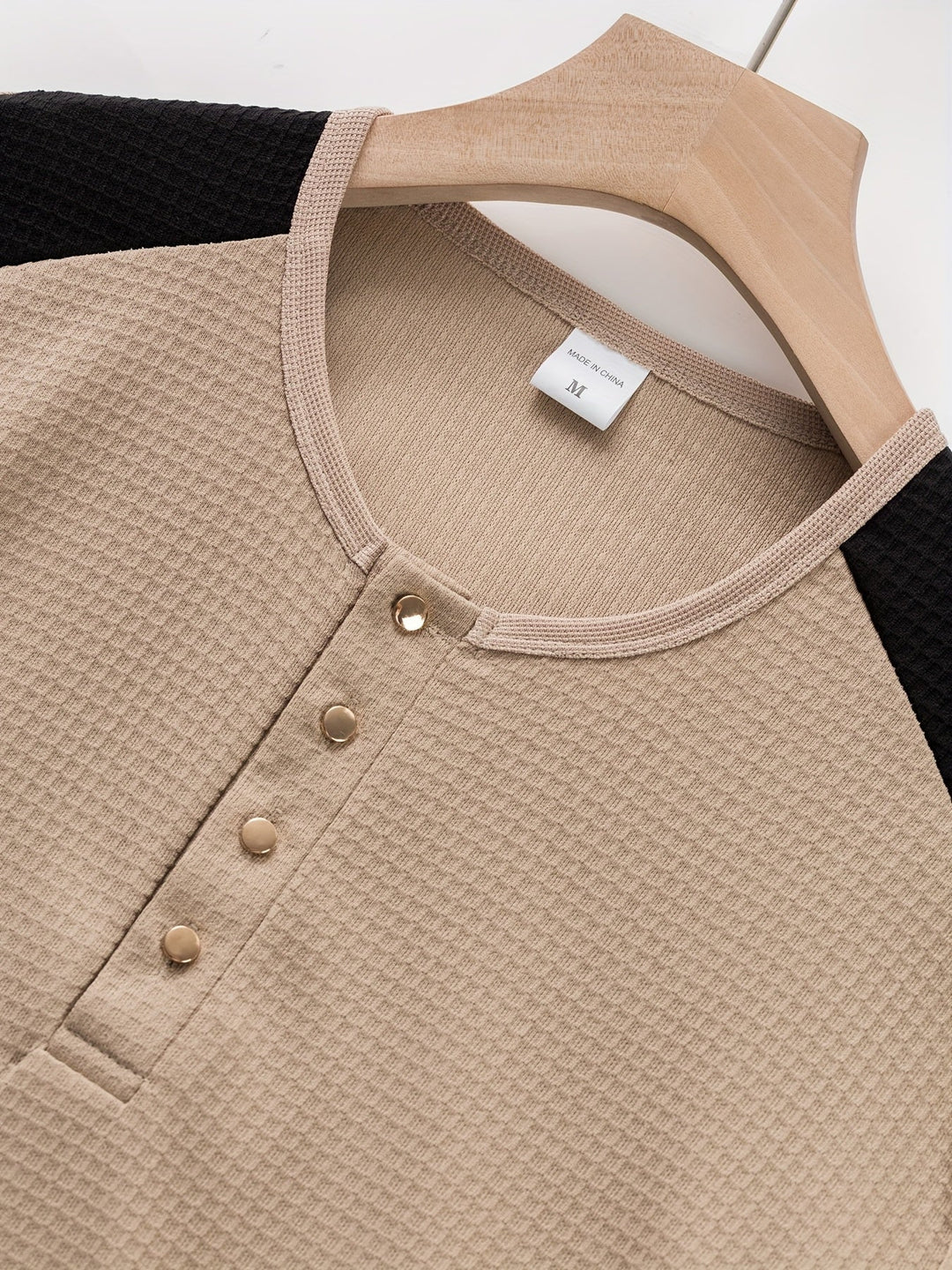 Textured Long-Sleeve Henley for Men, Plus Size