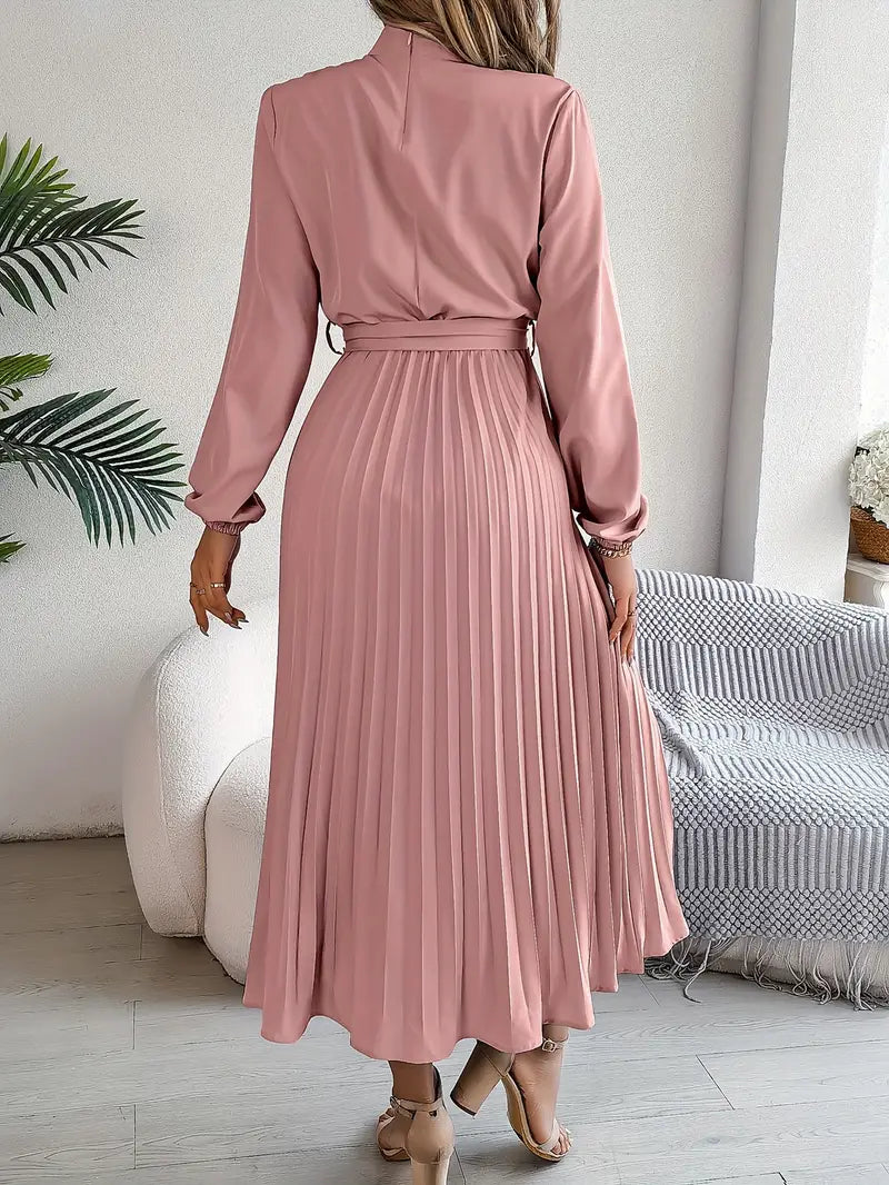 Long-Sleeve Belted Waist Midi Dress for Women