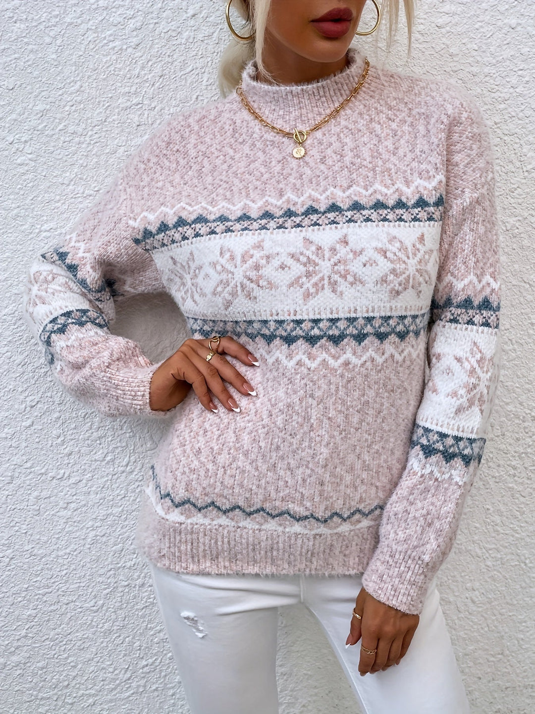 Snowflake Mock-Neck Sweater, Women's Cozy Fit