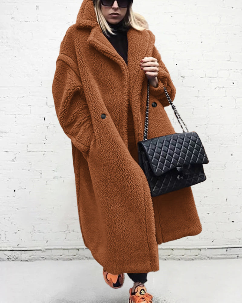 Women's Teddy Cotton Blend Winter Coat with Lapel Collar