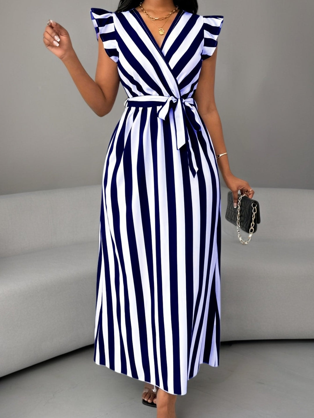 Women's Ruffle-Sleeve Wrap Maxi Dress