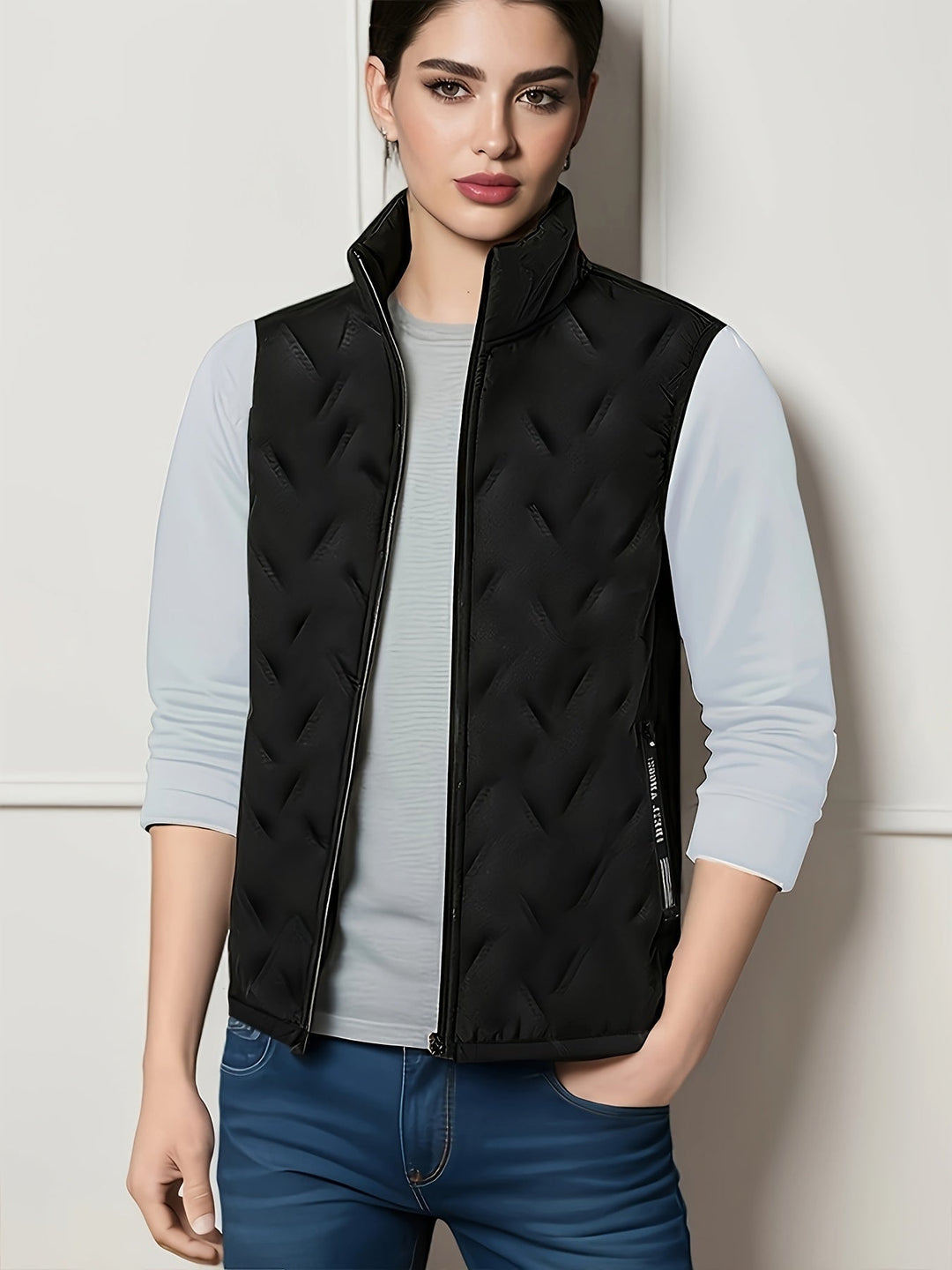 Black Fleece-Lined Sleeveless Vest for Men