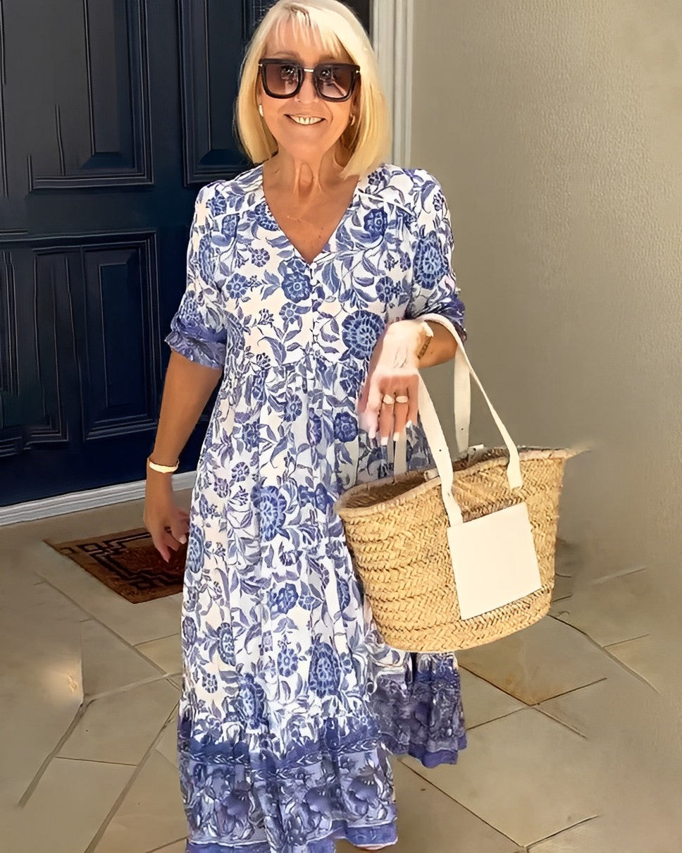 V-Neck Floral Dress, Women's Graceful Fit
