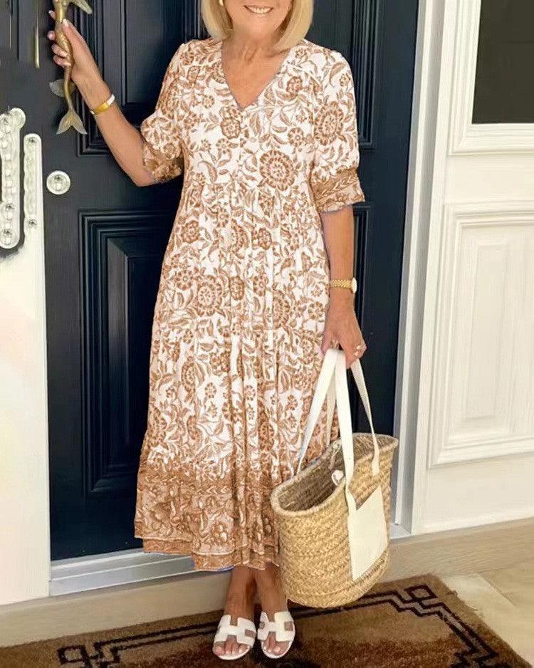 V-Neck Floral Dress, Women's Graceful Fit