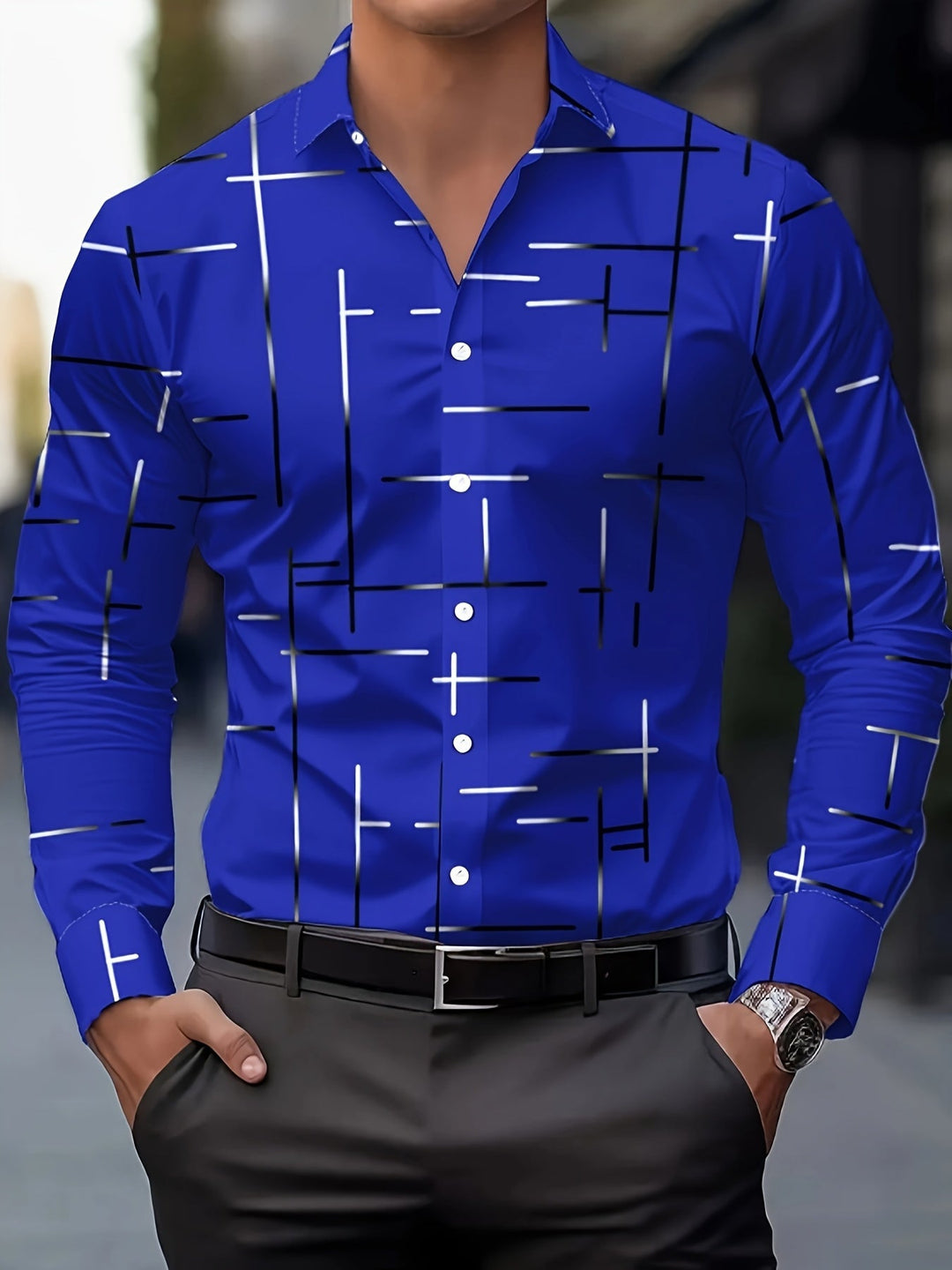 Refined Line-Print Shirt for Men