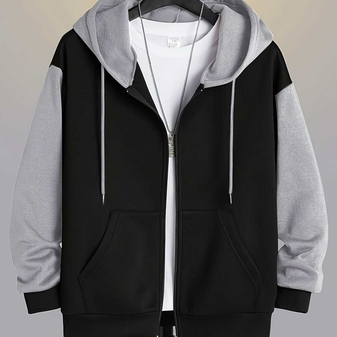 Color Block Zip-Up Hoodie for Men