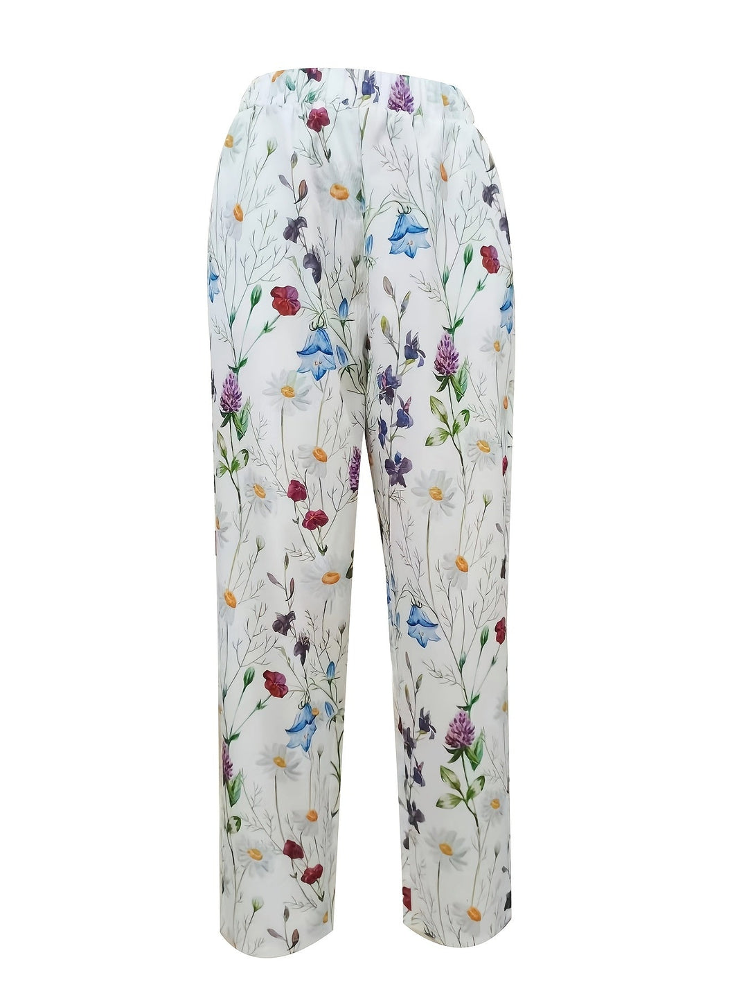White Wildflower Print Tapered Pants for Women