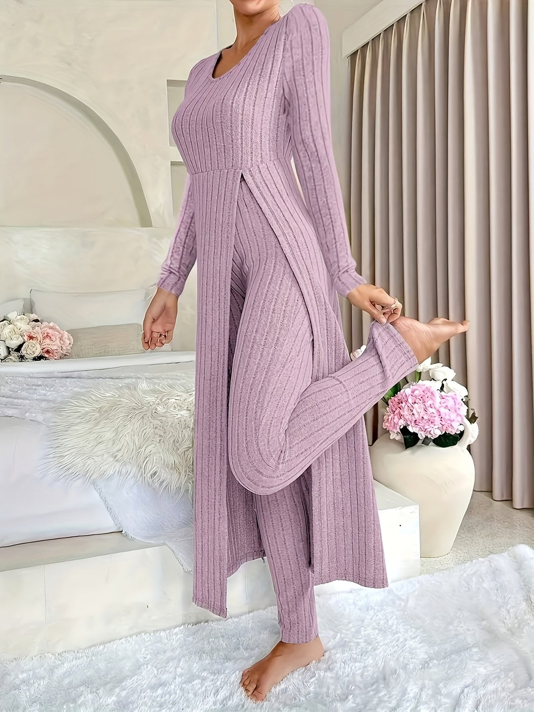 Ribbed Lounge Two-Piece Set for Women
