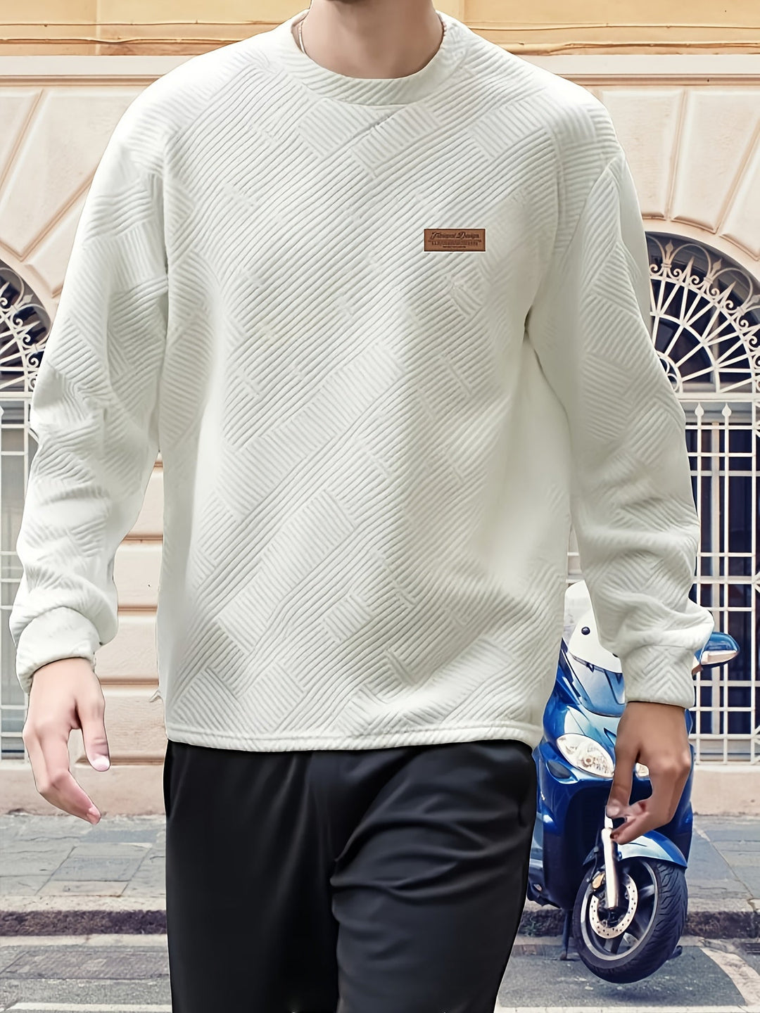 Textured Crew Neck Sweatshirt for Men