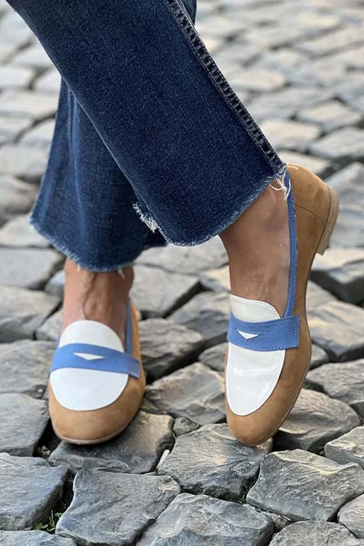 Khaki Elegant Color Block Premium Loafers