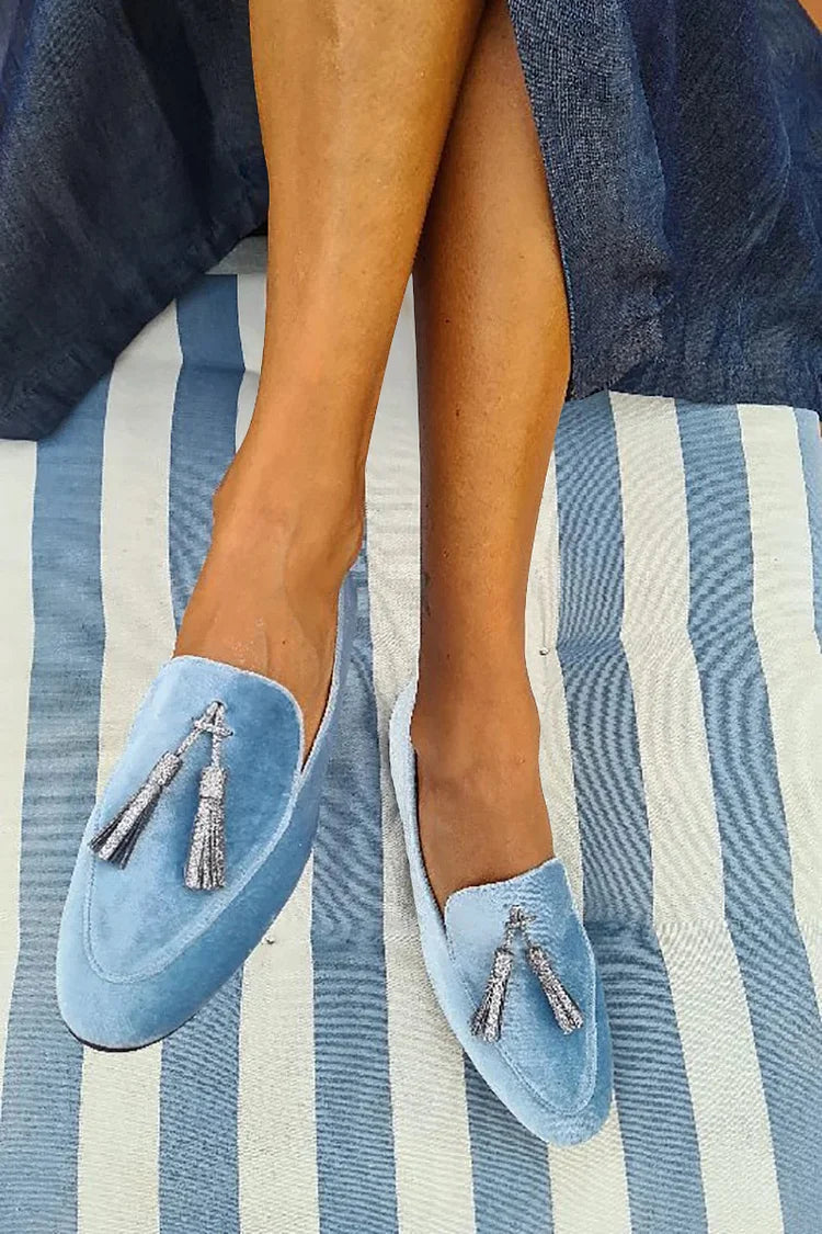 Blue Elegant Silver Design Loafers