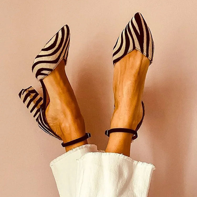 Khaki Pointed Ankle Strap Heels for Women